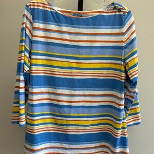 J. McLaughlin Blue Striped 3/4 Sleeve Shirt Size M #59547